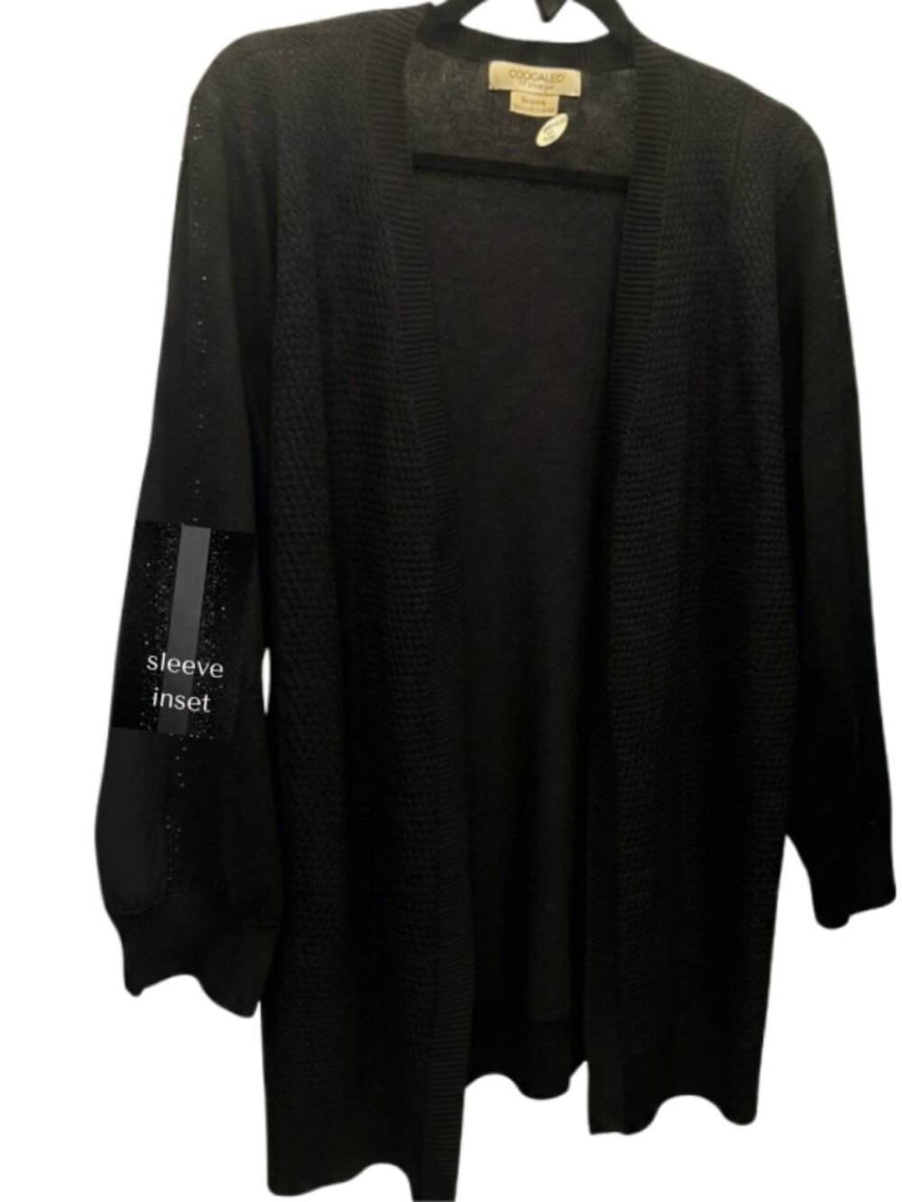 Sparkle Long Sleeve Open Front Cardigan - Black